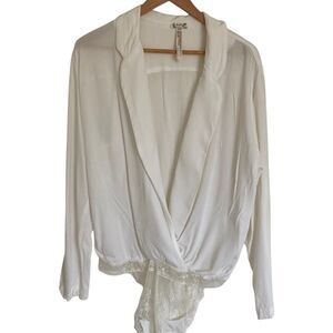 Free People Intimately Free Blouse Womens‎ Size M White Body Suit Long Sleeve